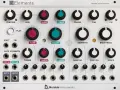 Panel syntezatora modalnego Mutable Instruments Elements z licznymi gałkami i złączami do modulacji dźwięku.