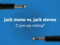 Dwa kable jack, jeden mono, drugi stereo, na niebieskim tle.