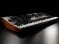 Elegancki syntezator Korg prologue 16 z drewnianymi panelami bocznymi, gotowy do tworzenia muzyki.