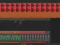 Program do produkcji muzyki z falami dźwiękowymi i suwakami miksera, sugerujący mroczne, **reaper themes**.