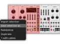 Menu z opcjami dla vcv rack 2: "Import selection", "Save selection as", "Randomize", "Duplicate", "L with cables".