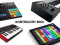 Klawiatury i pady do tworzenia muzyki, takie jak Maschine, AKAI MPK mini i inne urządzenia MIDI, gotowe do pracy.