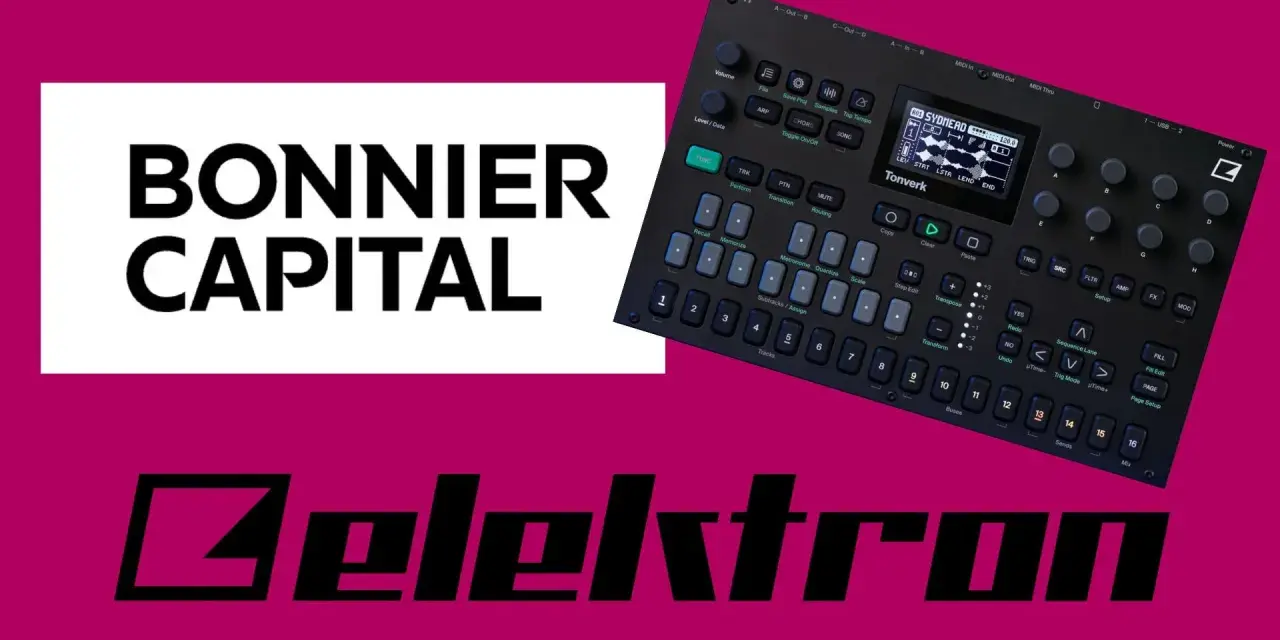 Elektron Syntakt, urządzenie do tworzenia muzyki, obok logo Bonnier Capital.