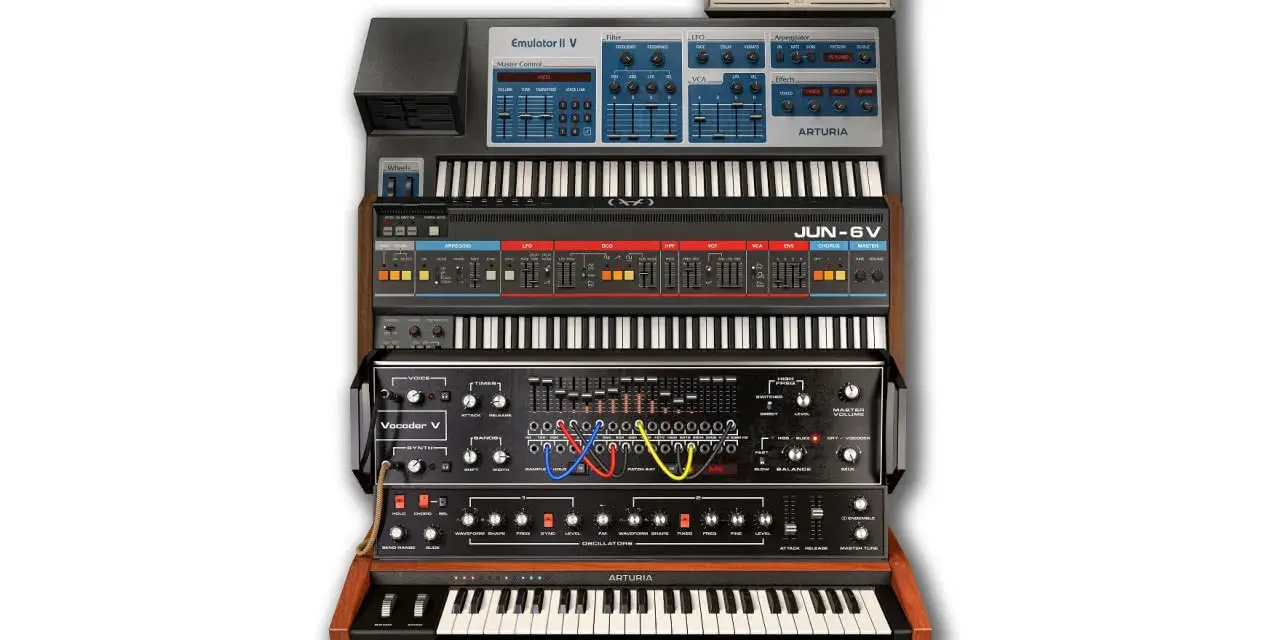 Stos wirtualnych syntezatorów z Arturia V Collection 8: Emulator II V, JUN-6V, Vocoder V i inne.