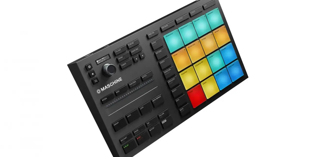 Profesjonalny kontroler muzyczny ni maschine z kolorowymi padami, idealny do tworzenia bitów i produkcji muzyki.
