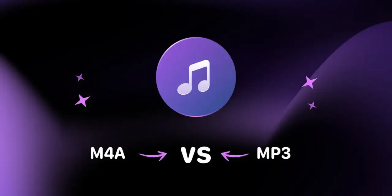 Porównanie formatów audio: M4A vs MP3. Ikona nuty symbolizuje muzykę.