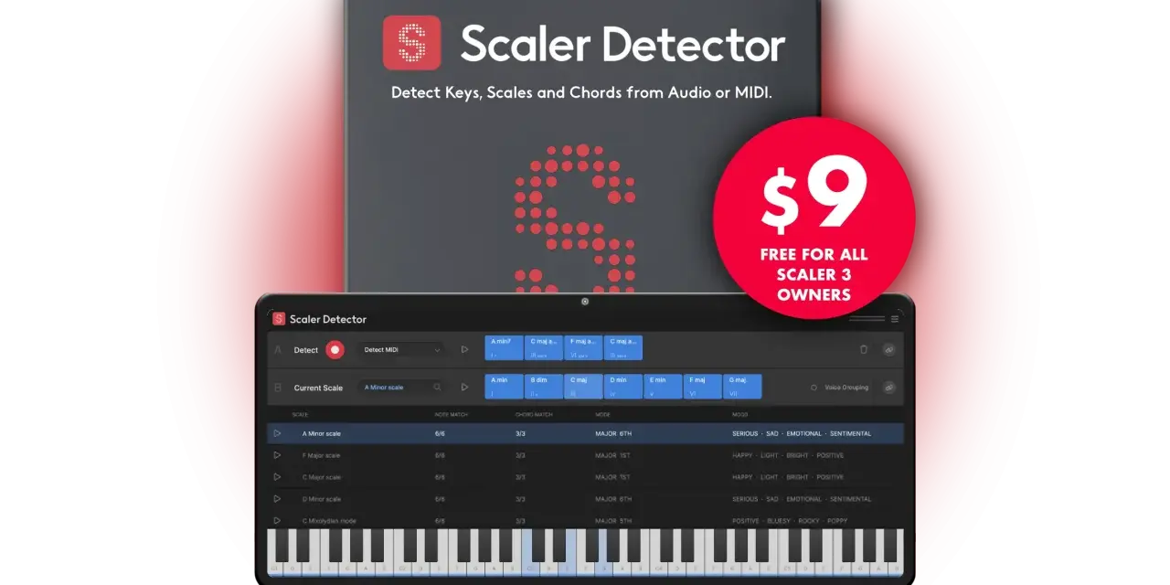Scaler Detector analizuje dźwięk, pokazując skale i akordy. Idealny dla muzyków, którzy chcą odkryć harmonię.