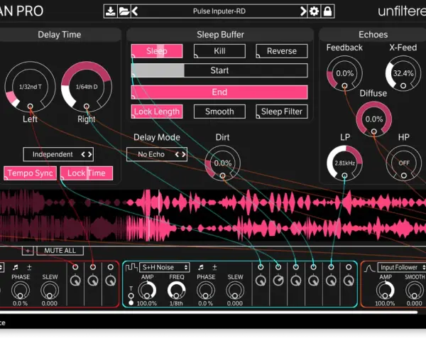 Sandman Pro plugin, z efektami glitch, delay, sleep buffer i modulacją.