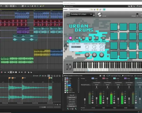 W programie Sonic Foundry ACID tworzę utwór z bębnami Urban Drums, basem i gitarą.