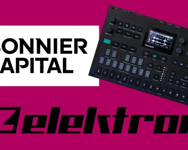 Elektron Syntakt, urządzenie do tworzenia muzyki, obok logo Bonnier Capital.