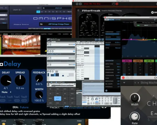 Kolekcja najlepszych pluginów audio: Valhalla Delay, Omnisphere, FilterFreak, Limitless i Choral.