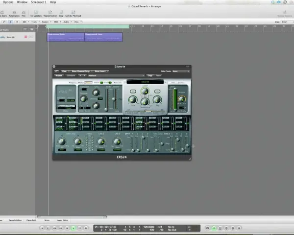 Wtyczka EXS24 z efektami, w tym pogłos, w programie Logic Pro.