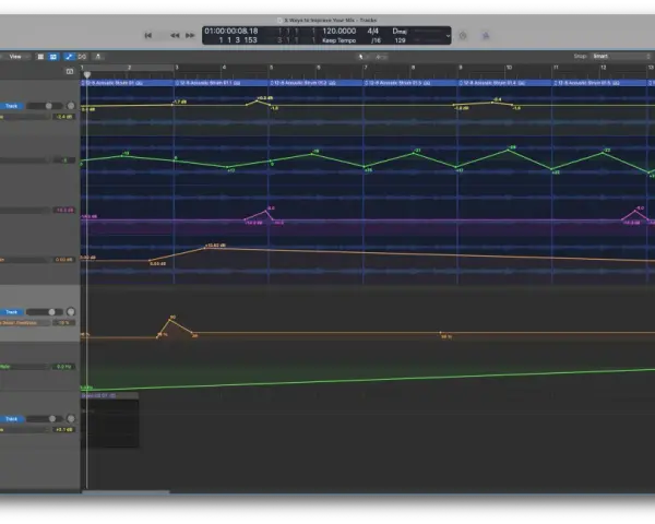 Ścieżka DELAY z efektem Tape Delay, widoczne parametry takie jak Feedback i Flutter Rate.