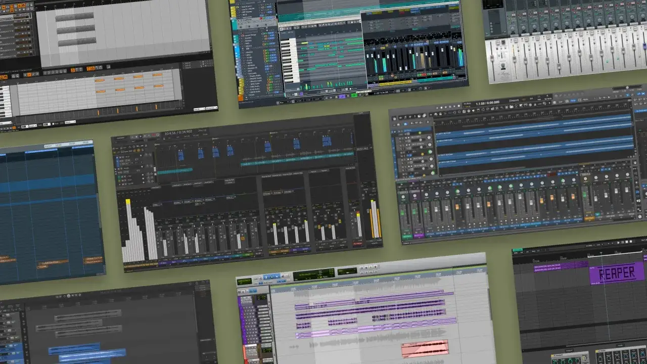 Wiele programów do produkcji muzyki, w tym REAPER, z ich interfejsami i ścieżkami audio, tworzy cyfrowy krajobraz dźwiękowy.