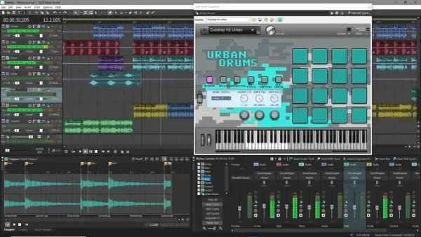 W programie Sonic Foundry ACID tworzę utwór z bębnami Urban Drums, basem i gitarą.